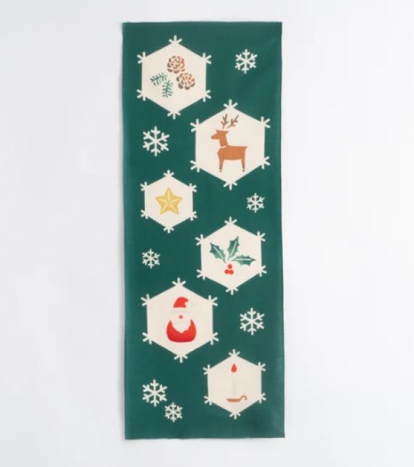 画像1: 【かまわぬ】雪文様クリスマス 深緑 (1)